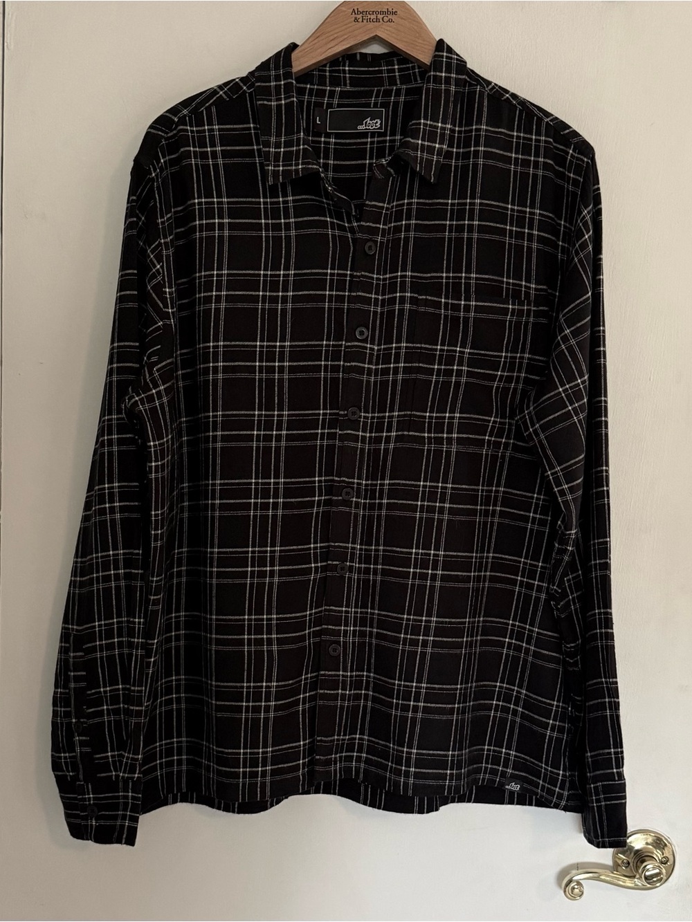 Lost Black and White Plaid Long-Sleeve Flannel Button-Down Shirt